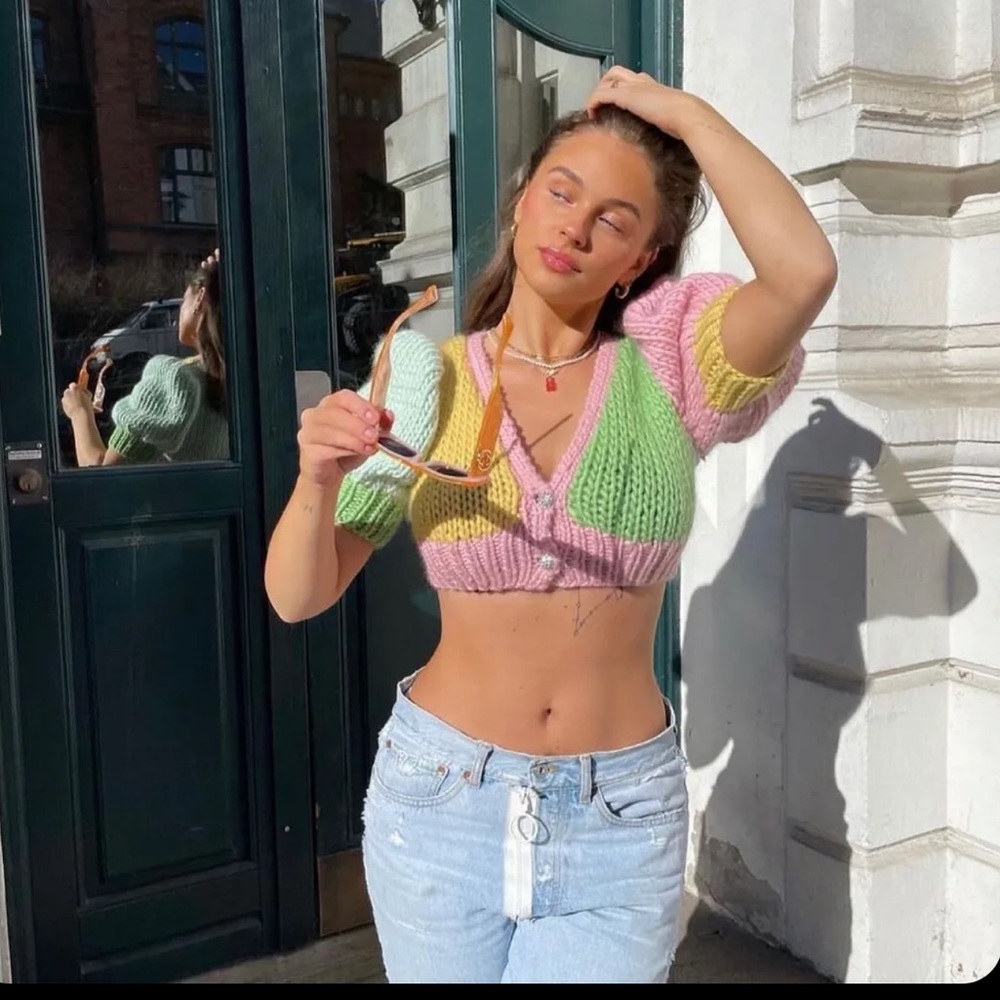 Free People X Hope Macaulay Sparkle Puff Crop Cardigan-XS-$350 A610